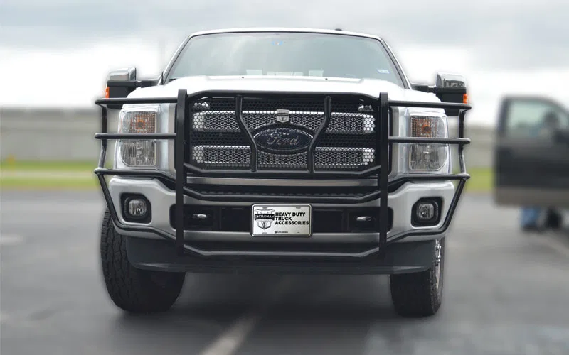 1355P – CATTLEMAN Grille Guard, Powder Coated Black Steel With Brush Guard Without Skid Plate Without Step Plate